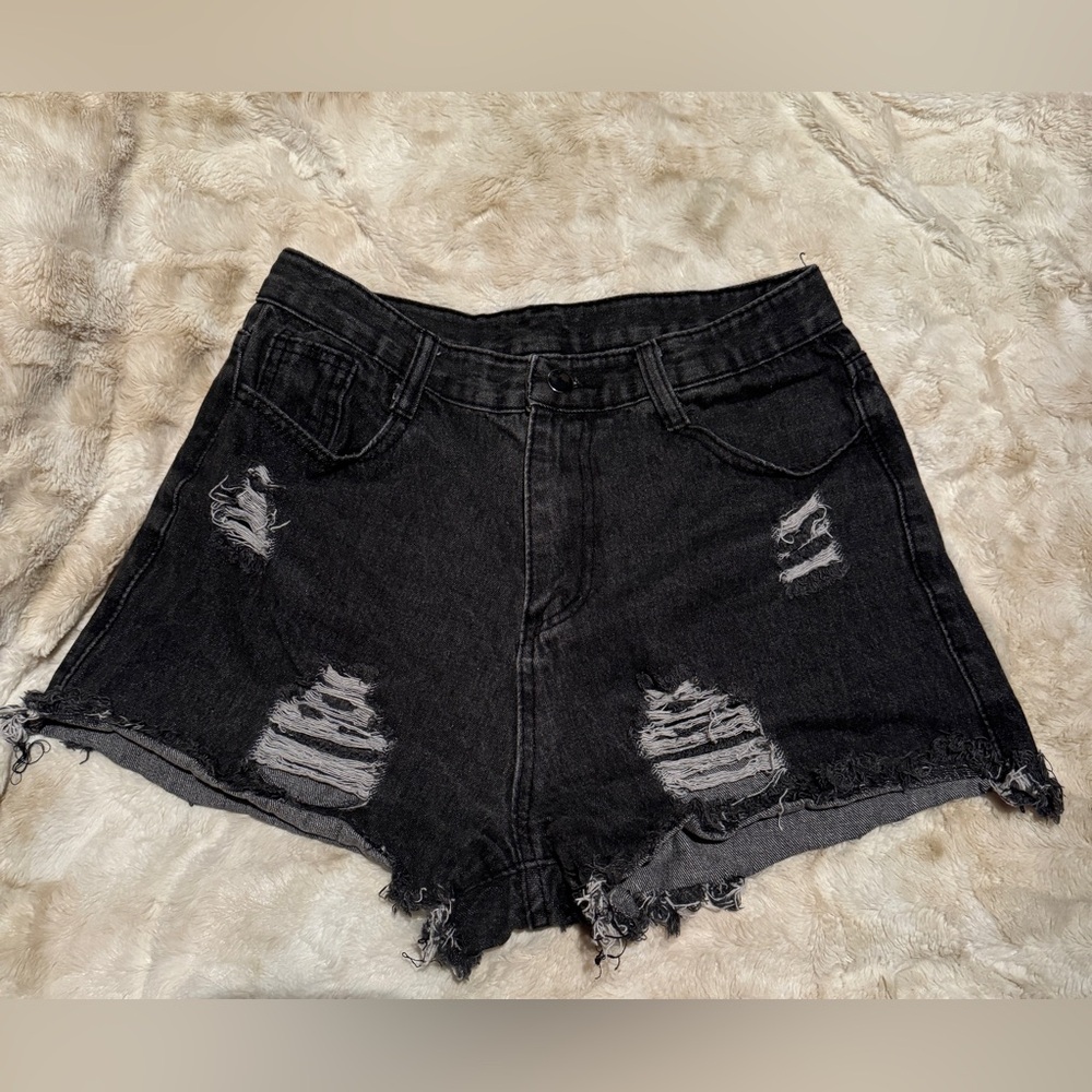 SHEIN Black Distressed Jean Shorts